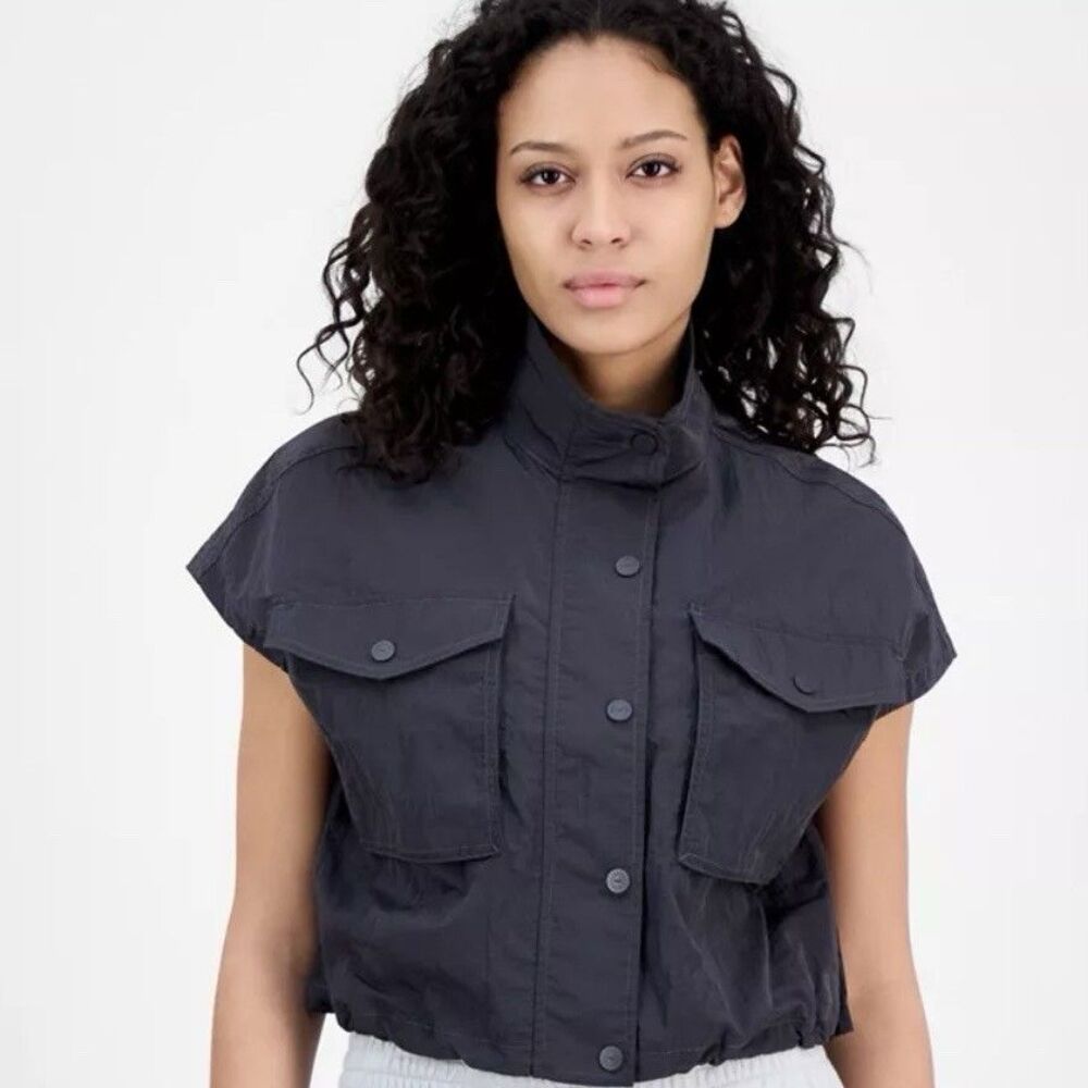 UGG Women’s Quinn Nylon Vest Top Boxy Crop Drawstring Gray XL NWT $108